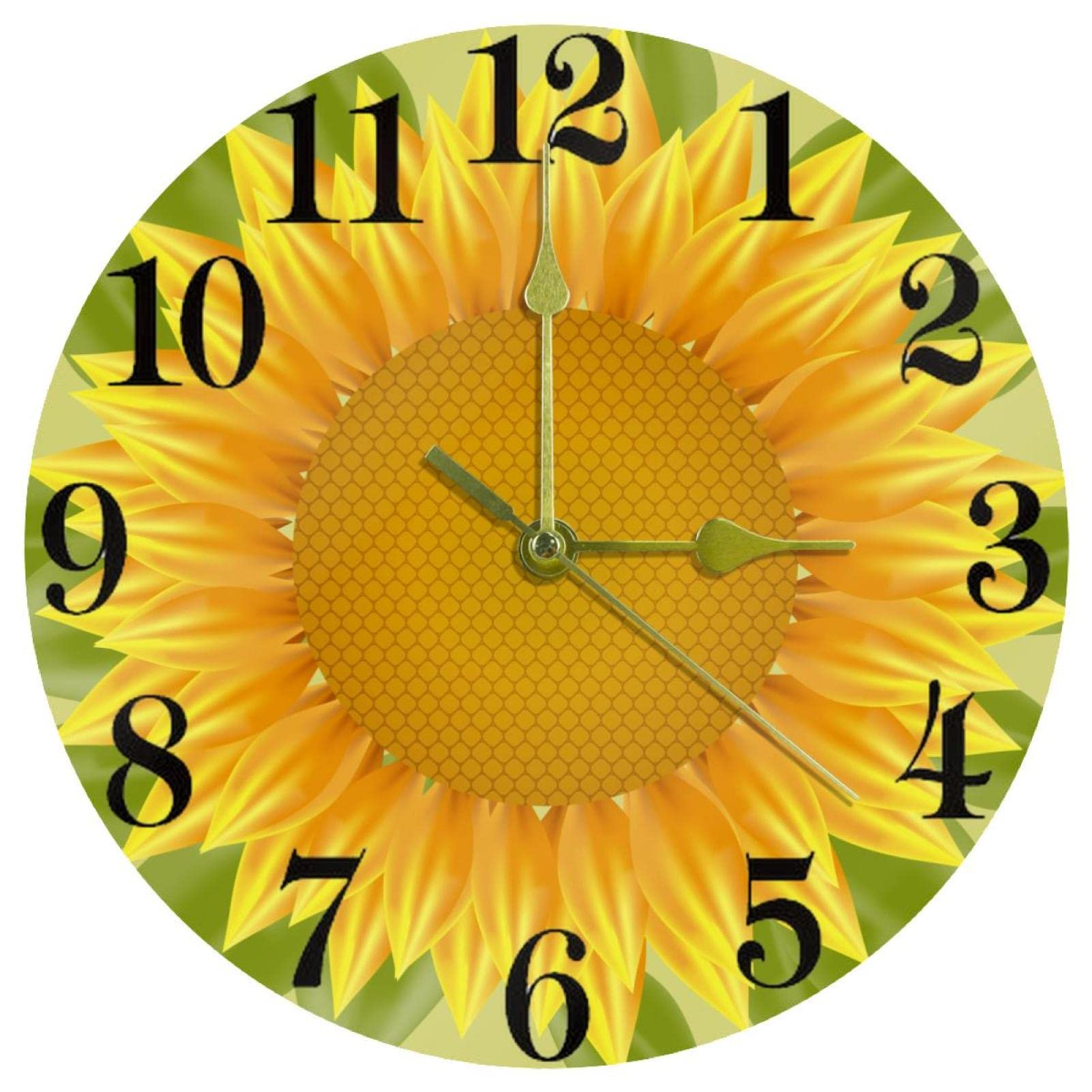 Horloge murale jaune tournesol silencieuse de 25,4 cm