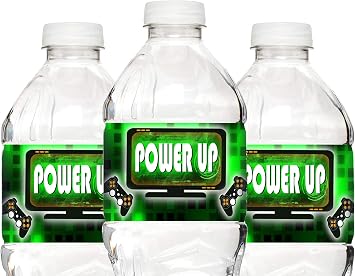 Ink Gaming Green Waterproof Bottle Labels - 20 Labels, 2" x 9" Each - Perfect for Gaming Party Decorations