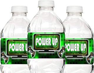 POP parties Ink Gaming Green Waterproof Bottle Labels - 20 Labels, 2" x 9" Each - Perfect for Gaming Party Decorations