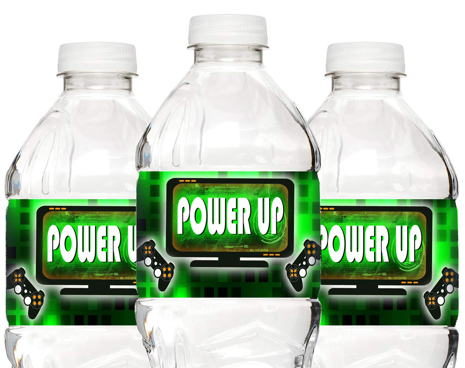 POP parties Ink Gaming Green Waterproof Bottle Labels - 20 Labels, 2" x 9" Each - Perfect for Gaming Party Decorations