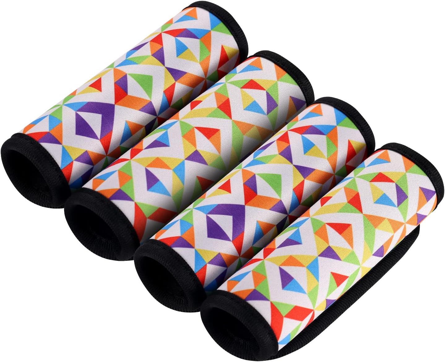 4pcs Luggage Handle Grips Wraps Soft Neoprene Detachable Luggage Handle Grip Covers/Tags/Gripper/Identifiers/Makers wrap for Suitcases Travel (Geometric Pattern)