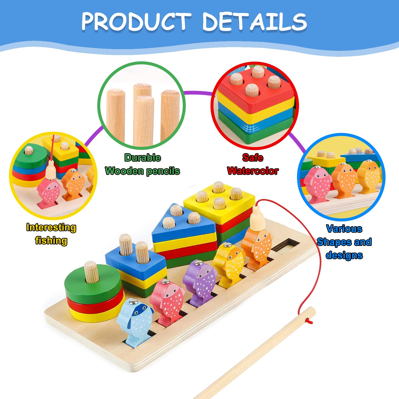 Giocattoli per Bambini Montessori,Giocattoli di Ordinamento e Impilamento in Legno,Forme Geometriche Ordinamento e Impilamento Block Board,Sensoriale Giocattoli,per Bambine e Bambini