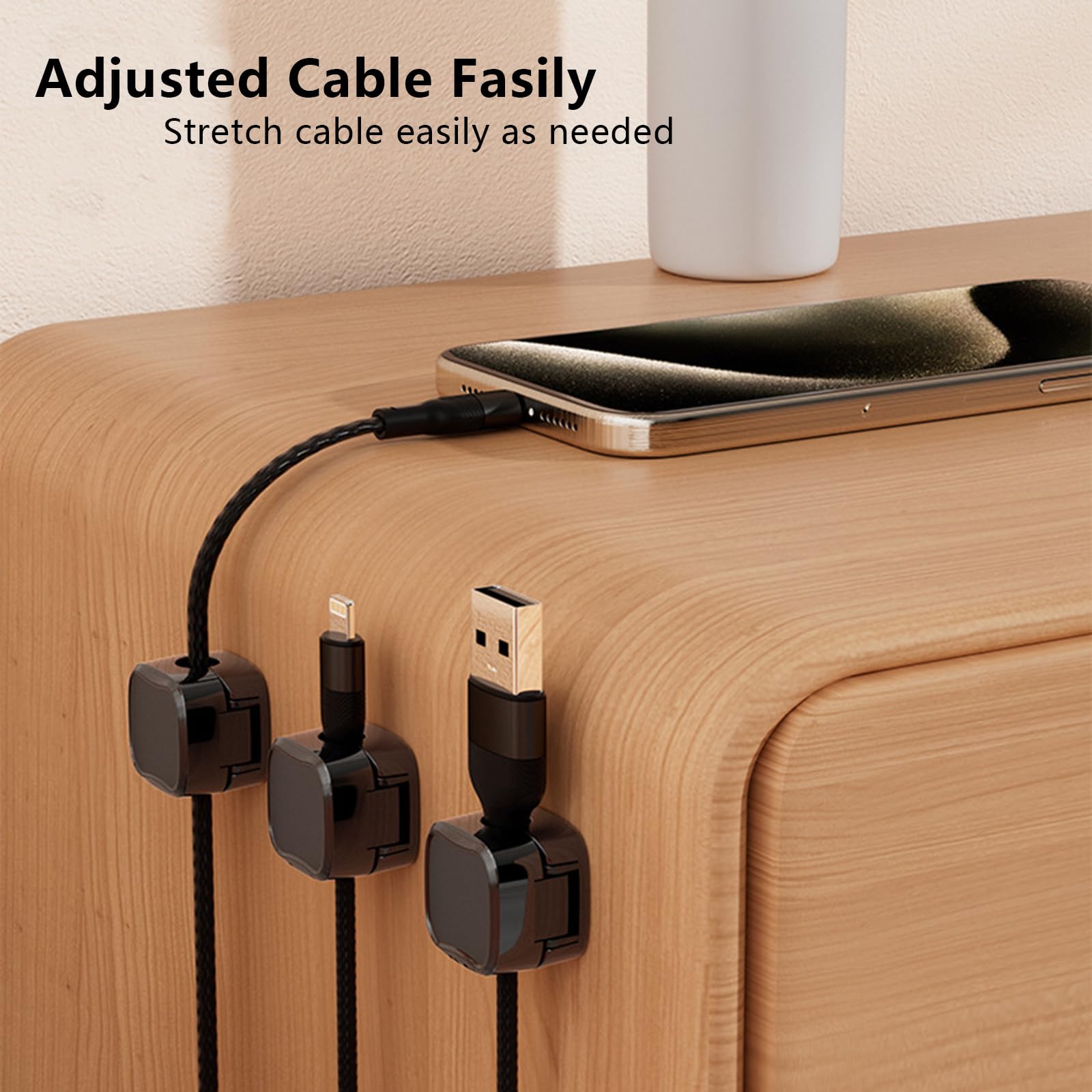 Magnetic Cord Organizer – 6 Pack Adhesive Cable Clips For Desk, Nightstand, Office – Strong Magnet, Universal Fit