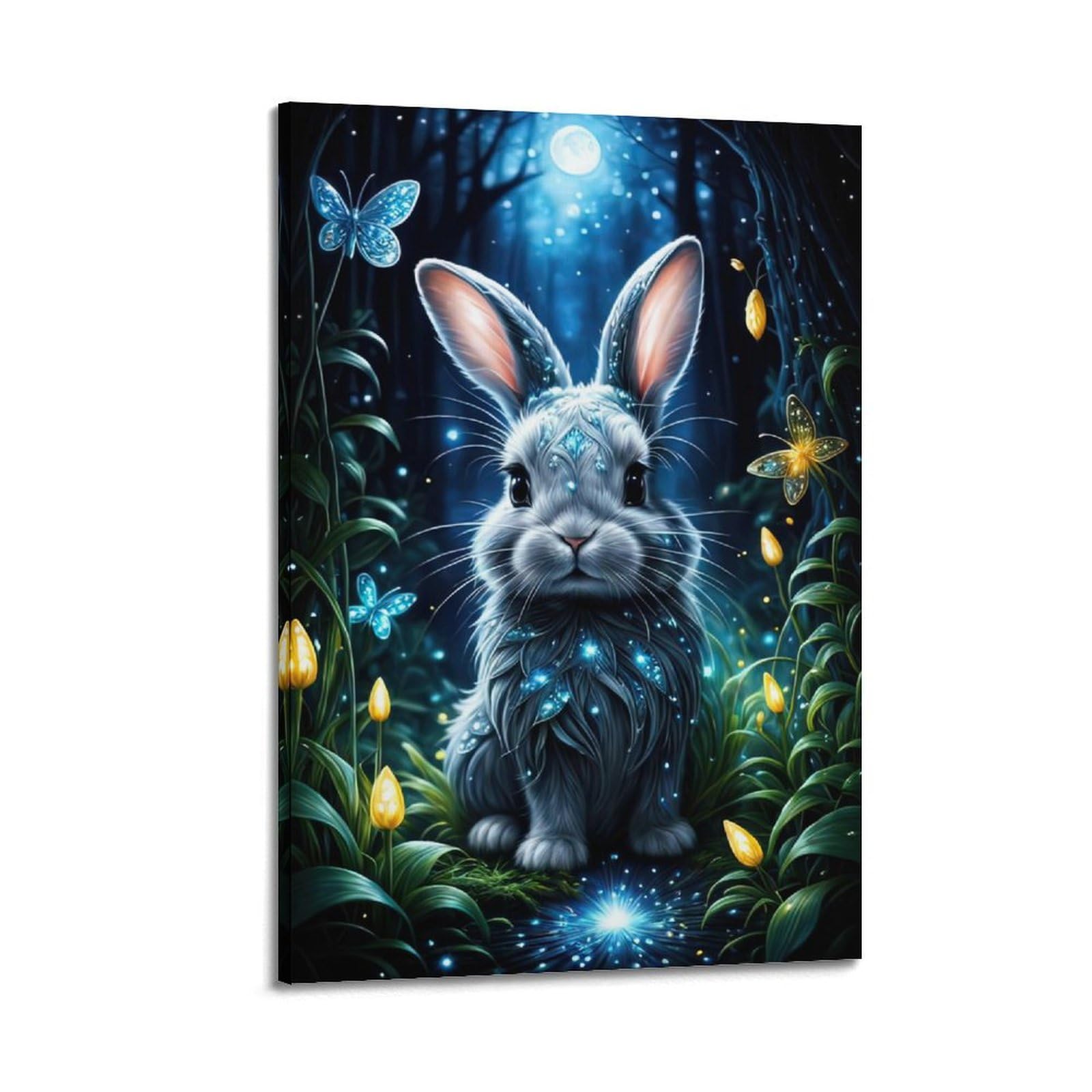 WPHSFX Animal Artwork Poster Bunny And Butterfly Poster Decorative Painting Canvas Wall Posters And Art Picture Print Modern Family Bedroom Decor Posters 24x36inch(60x90cm)