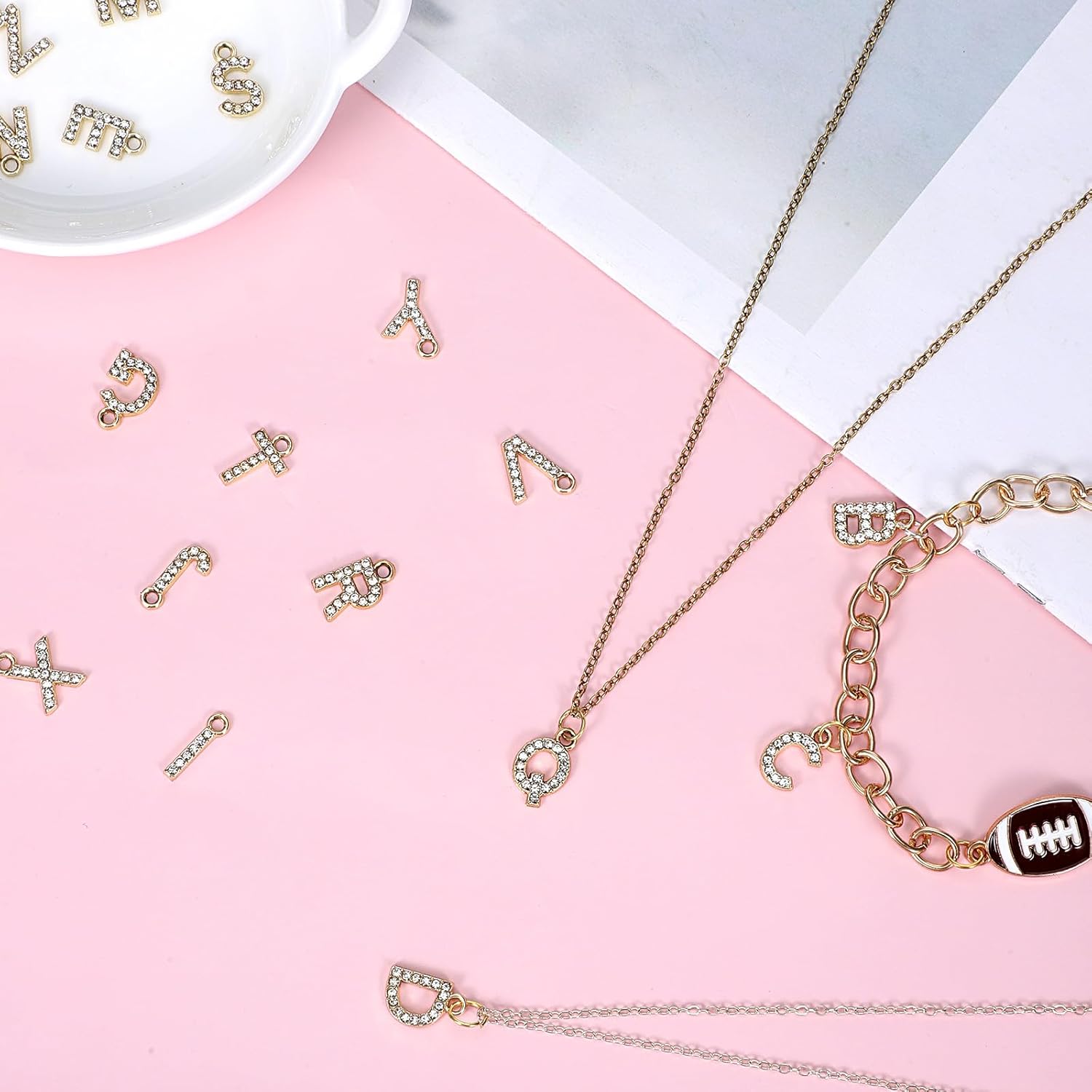 26 Pcs Rhinestone Letters Gold Initial A-Z Charm Rhinestone Alphabet Beads for Jewelry Making Glitter Crystal Pendants for Making Bracelets Necklace Earring DIY Craft - Image 3