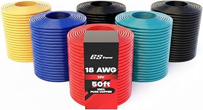 GS Power 300ft 18 Gauge Wire Oxygen Free Pure Copper Primary Wire, 50ft Roll, 6 Colors, OFC 12v 18AWG for Automotive Audio Video Electric Trailer Stereo RC Car Home Theater LED Lamp Wiring Electrical
