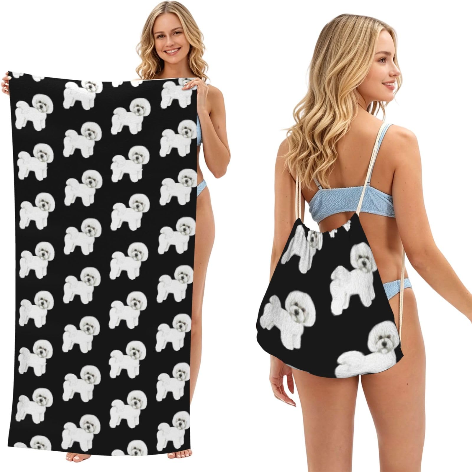 Poadnly As Picture Toy Poodle, 2 In 1 Packable Towel Bag, Beach Towels With Drawstring Backpack For Travel Holiday Camping