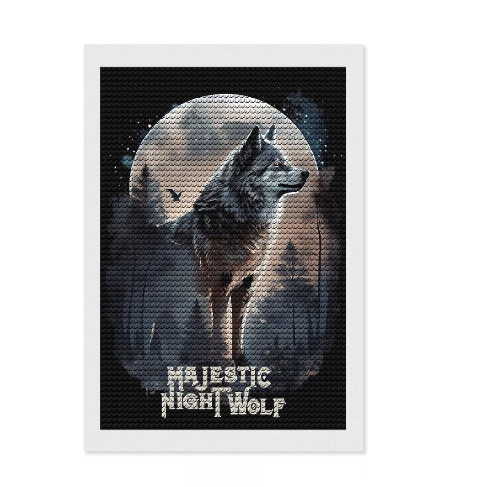 Junmoney Majestic Night Wolf Crystal Diamond Art Kit 8"x12", Boho Decor, Stress Relief Craft, Full Kit Included, Fun Craft Activity
