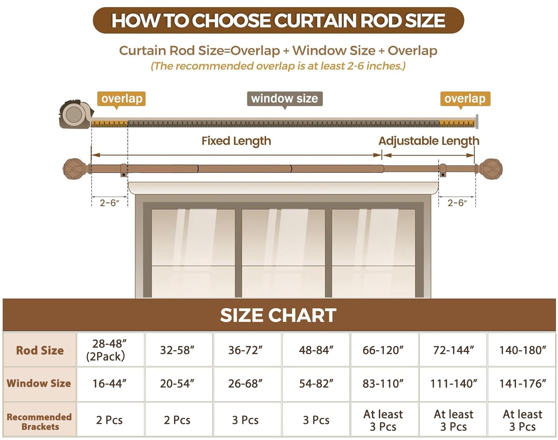 Long Bronze Curtain Rods - 72-144 Inch -8