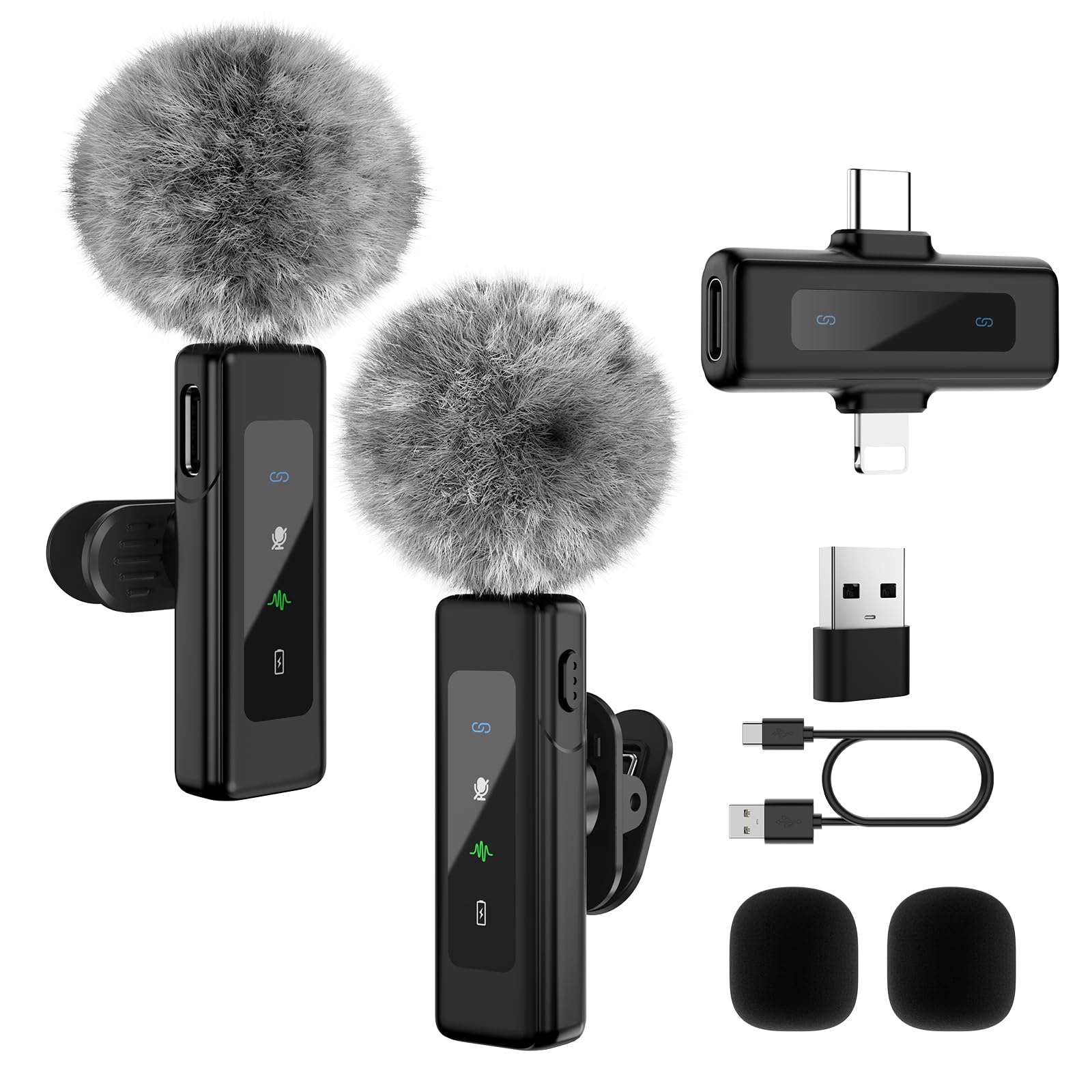 Micro cravate sans fil 3 en 1 pour iPhone/Android/appareil photo, mini microphone professionnel à clip rotatif et suppression du bruit, idéal pour Vlog, TikTok et YouTube