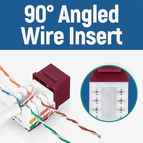 Miniatura 100 de Everest - Paquete de 10 conectores Keystone RJ45 Cat6 en ángulo de 90°, color blanco, conectores RJ45 hembra de perfil delgado, conector Keystone