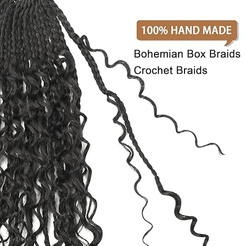 Vista 179 de Goddess Box Braids Crochet Hair With Curly Ends 18 Inch Bohomian Box Braids Crochet Braids 8 Packs 3X Crochet Braids Synthetic Braiding Hair 1B-4-30