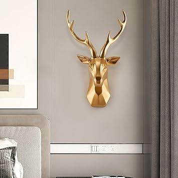 Deer Head Wall Mount Antler Decor Animal Head Wall Decor Rustic Wall Decor Deer Antlers Three-dimensional Decorative Wall Sculpture Home Decor For Living Room,Bedroom,Hotel  Color Gold , Size S s