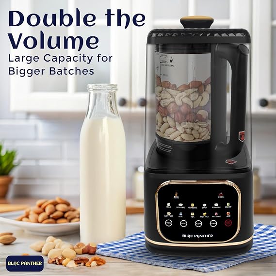 Blac Panther 16-in-1 Blender and Nut Milk Maker - 50oz Auto Timer Jug with 8 High-Speed Blades & Quiet Motor for Soy, Oat, Almond Milk, Smoothies, Milkshakes and Soup - Heat Insulation