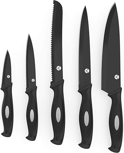 Vremi Juego de cuchillos negros de 10 piezas 5 cuchillos de cocina con 5 fundas para cuchillos Juegos de cuchillos de chef con cuchillo de chef
