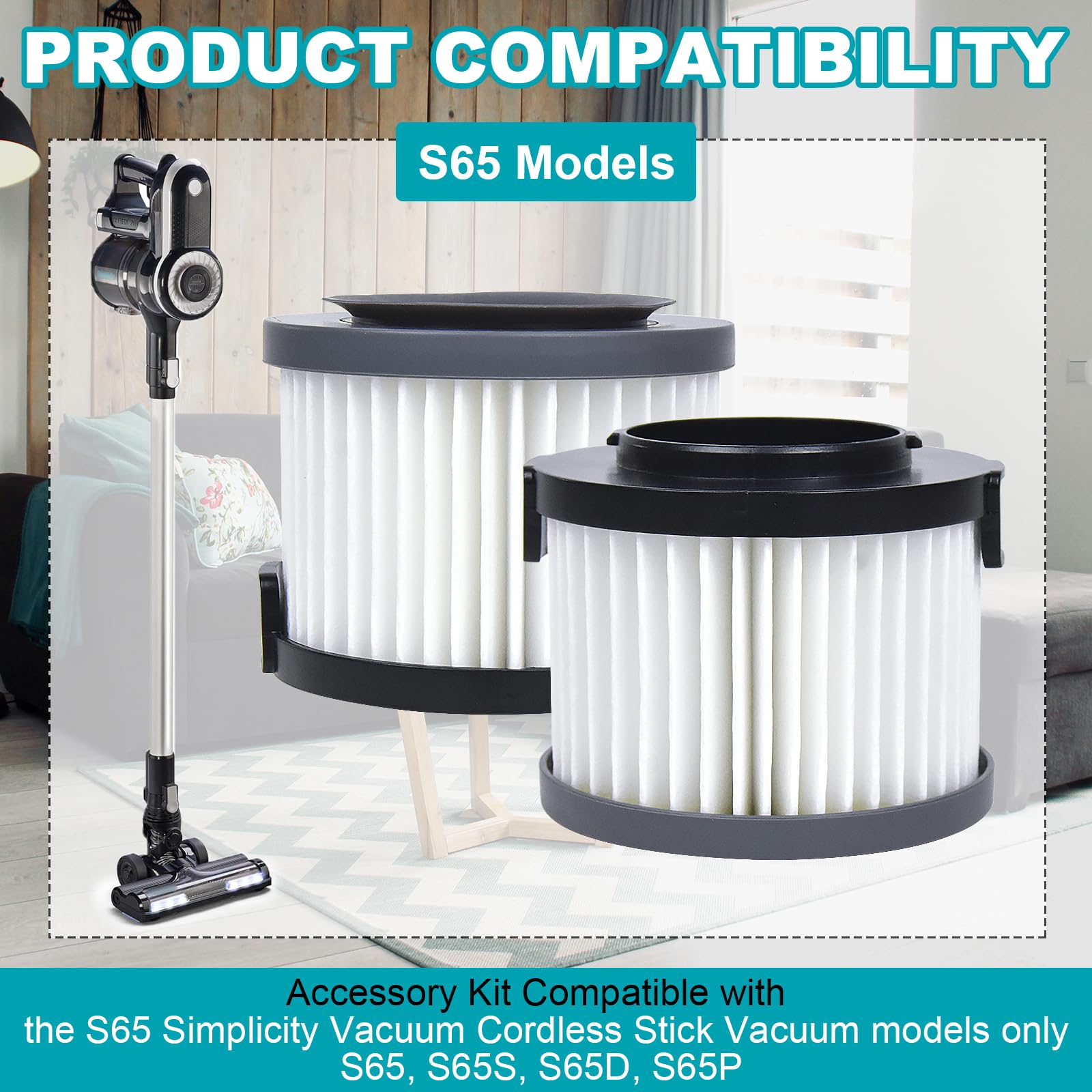 6 pack SF65 Replacement HEPA Filter kit Compatible with Simplicity S65/ S65S/S65D/S65P Cordless Stick and Handheld Vacuum Cleaner.