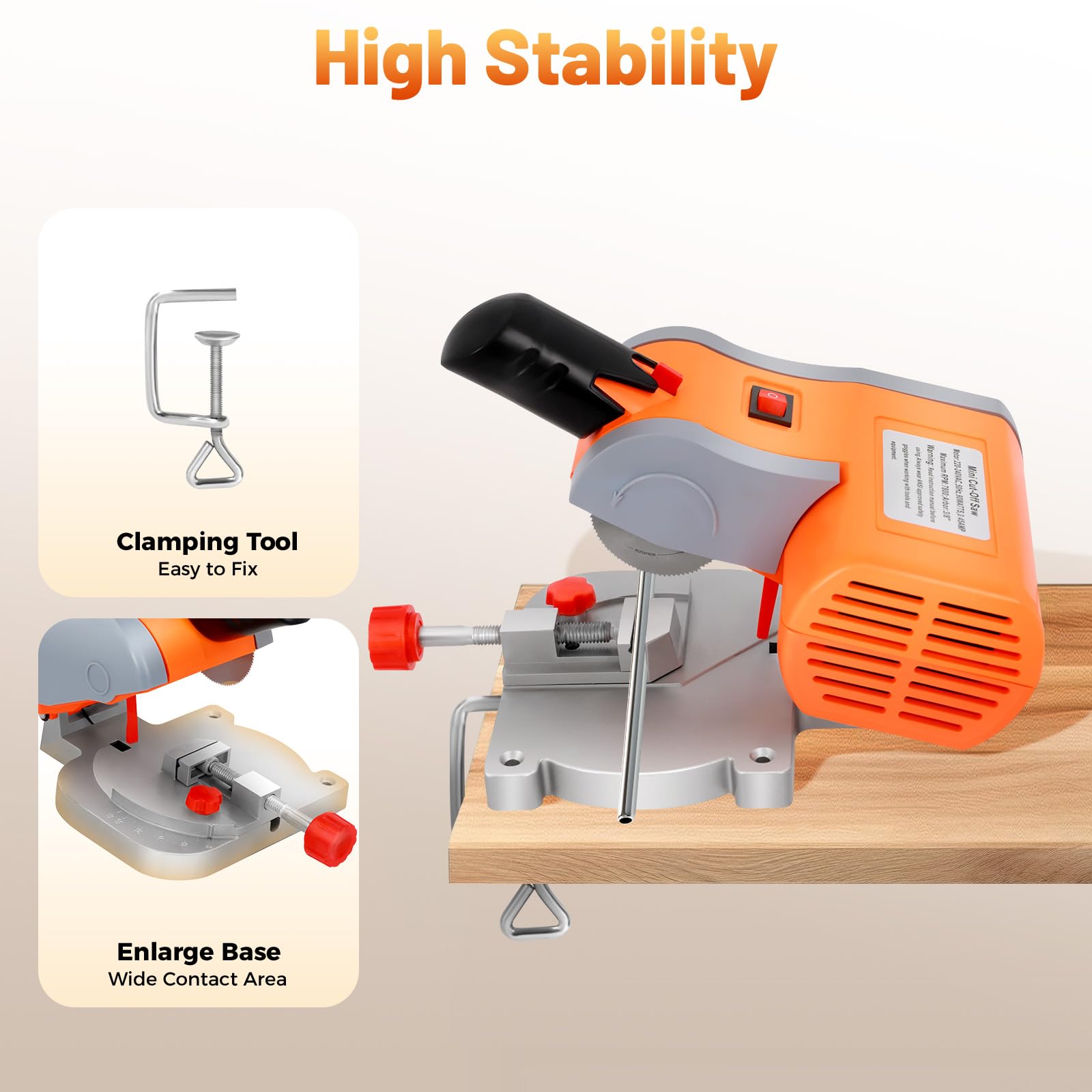 Mini sierra ingletadora de 90 W, cortadora de madera de mesa, hoja de sierra ajustable de 0 a 45°, adecuada para cortar madera, plástico, piedra y metales no ferrosos