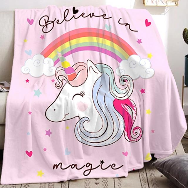 PQCXXA Magic Unicorn Blanket - Soft Flannel Fleece Blanket for Girls Kids, Microfiber Fleece Blanket for Couch, Bedroom, Travel (Rainbow, 130x150cm)