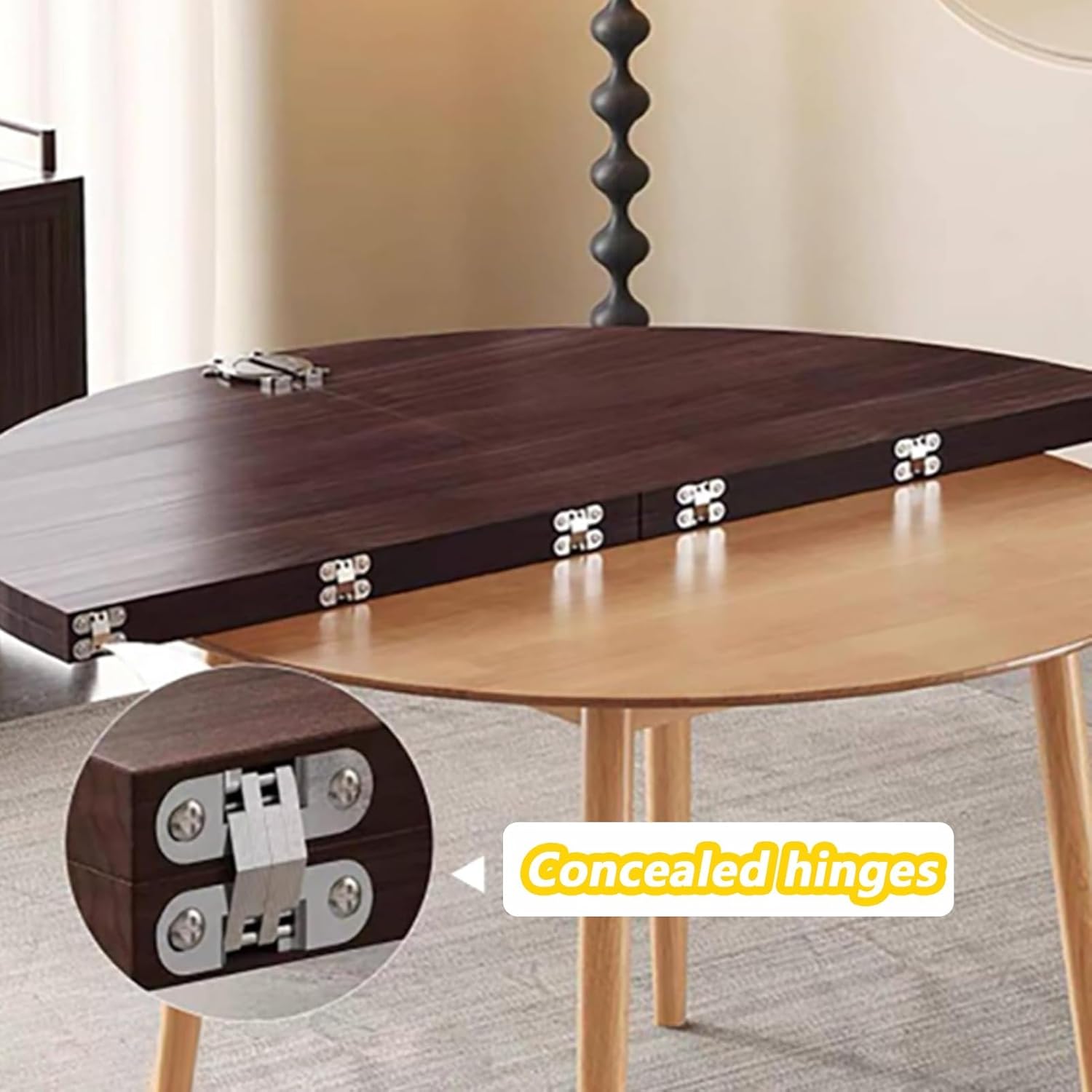 Large Round Foldable Table Top, 4-Fold Foldable Table Top Extender, Wood Replace Tables Tops for Party Dining Game No Legs(120cm/47.2in)