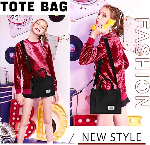 Miniatura 4 de BINSUNS Bolsa de pana para mujer, pequeña bolsa de mano, mini bolso de mano estético, bolso cruzado - escuela, trabajo, viajes, compras