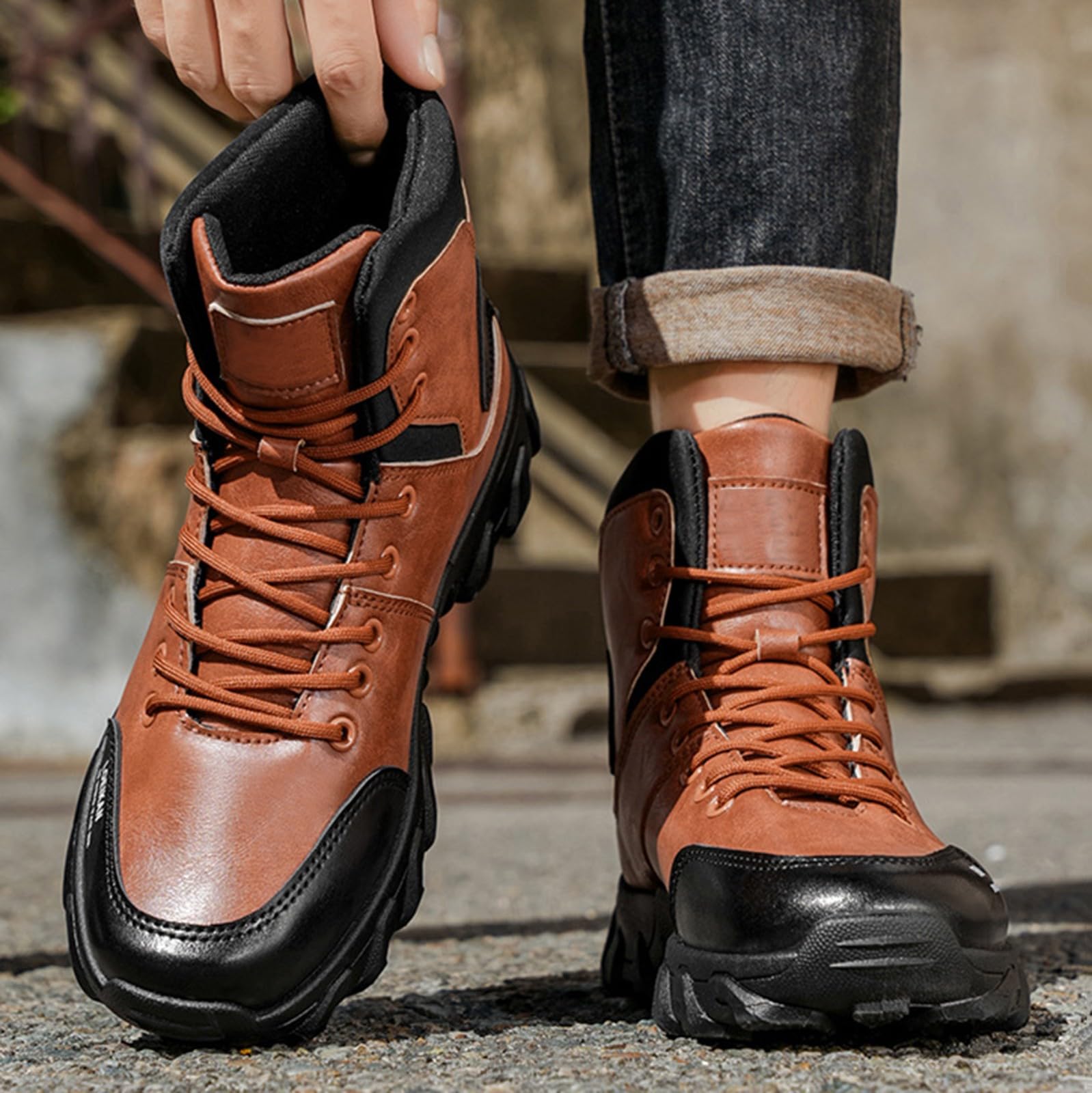 Generisch Scarpe da trekking da uomo, impermeabili, invernali, con lacci, suola spessa, ammortizzazione, stivali da neve con calda imbottitura, per trekking e attività all'aperto