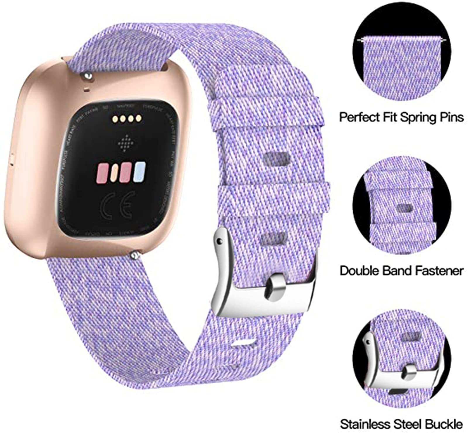 Compatible for TouchElex Venus Smartwatch Band onetuo Breathable Nylon Woven Fabric Replacement Accessory Strap Compatible for TouchElex Venus 1.2" Smart Watch/Deeprio Pascua Smart Watch (Purple) - Image 3