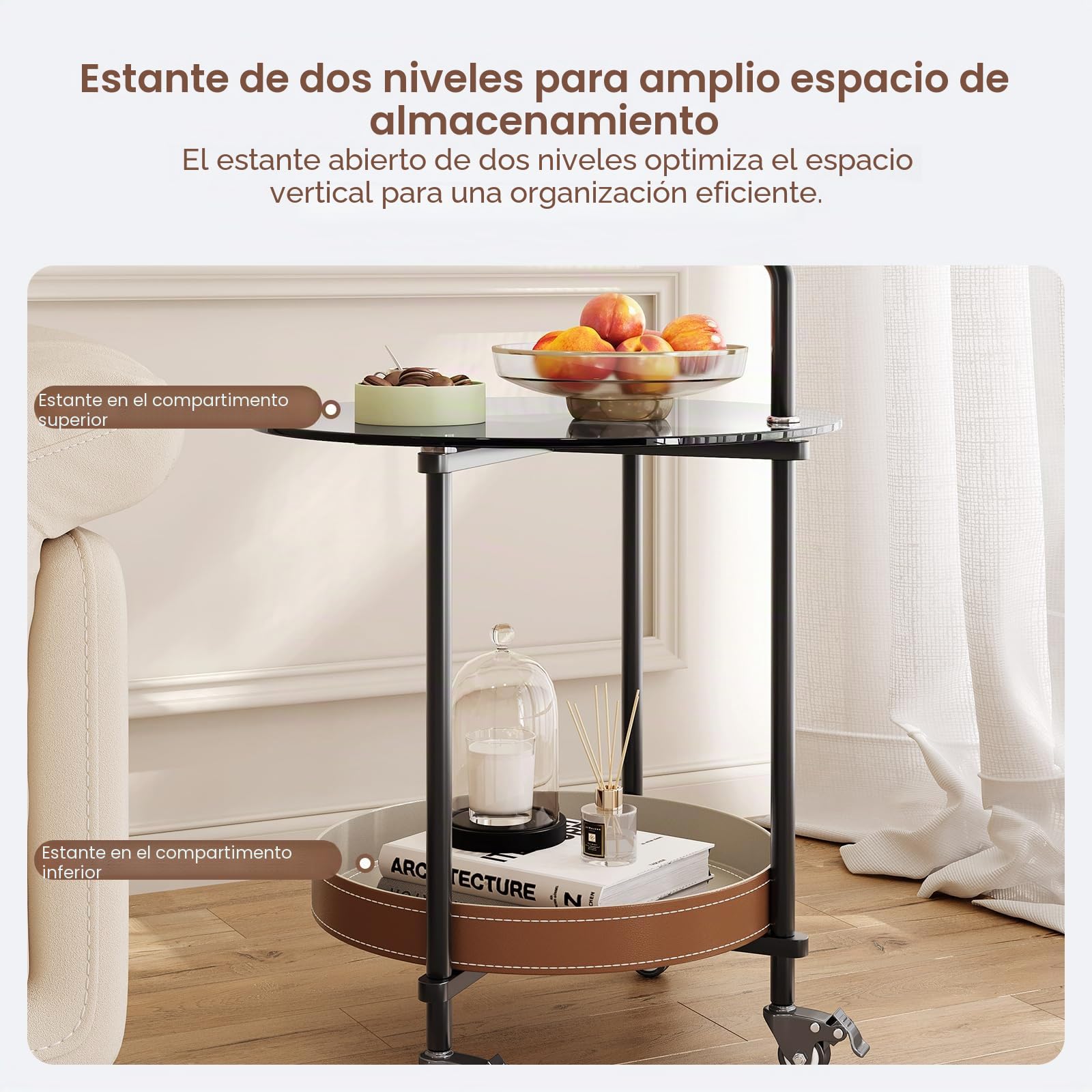 Guyii Mesa auxiliar con ruedas, mesa auxiliar redonda para salón, mesa de cama móvil con ruedas, mesa de sofá con estante, mesa auxiliar moderna (estilo B)