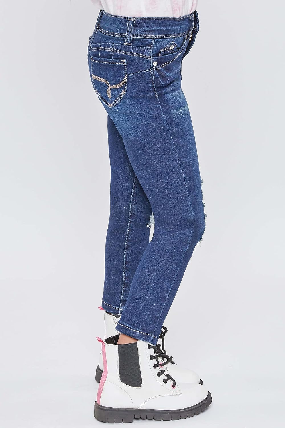 YMI Toddler Girl Adjustable Waistband Snap Button Lightly Distressed Skinny Jean