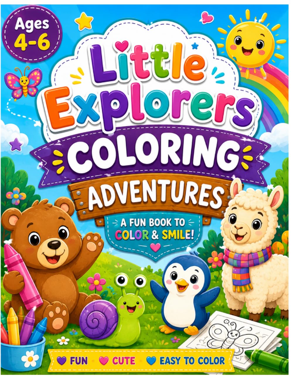 Little Explorers Coloring Adventures: Cute Animals, Fun Shapes & Easy Coloring Pages for Kids Ages 4–6 | Preschool Learning & Creative Activity Book