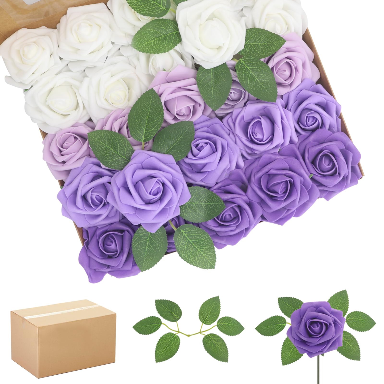 WANTMAZOR 200PCS Foam Purple and White Roses