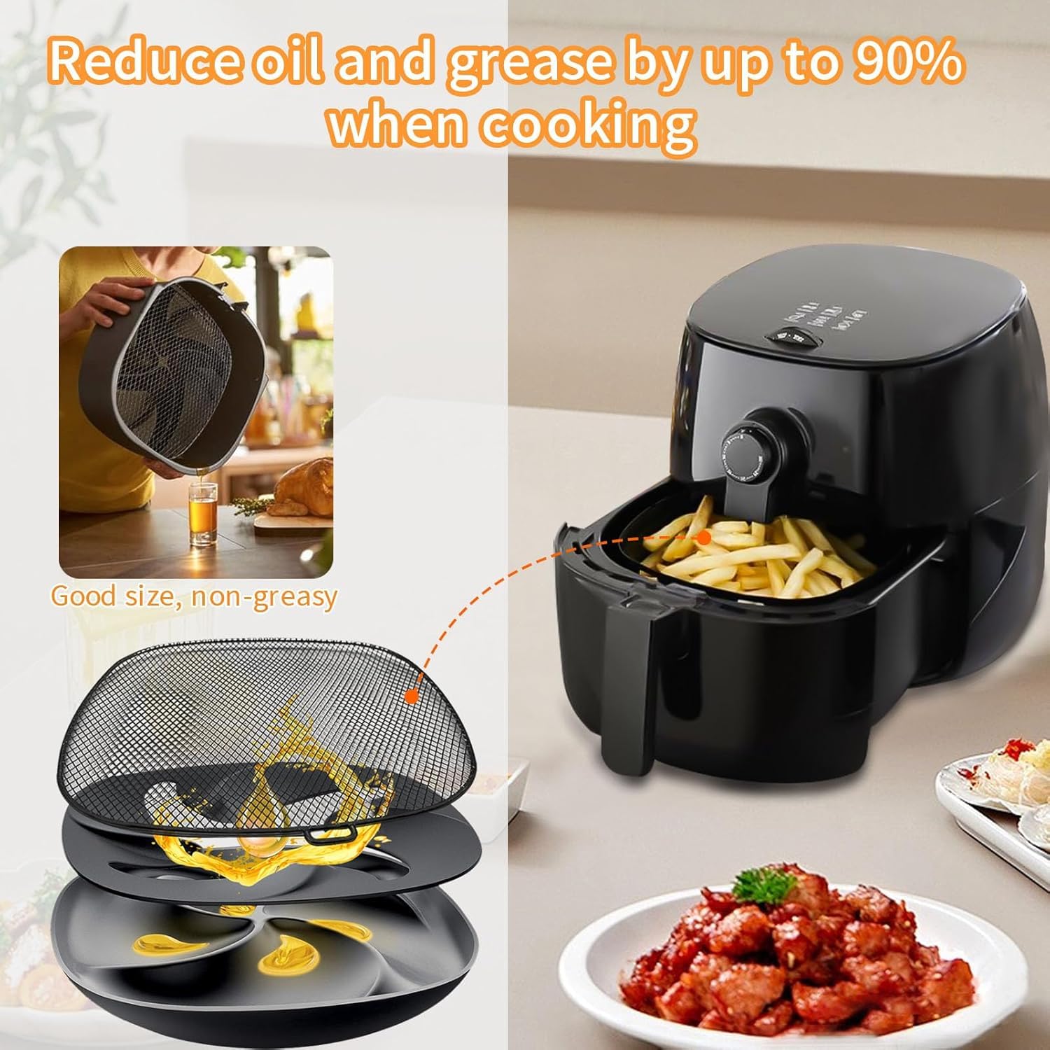 GCQ Air Fryer Zubehör für Philips HD9630 Airfryer XXL, 9"×8.6" SUS 304 Edelstahl Food Grade Air Fryer XXL Ersatzteile Korb Tablett für Philips HD9650 HD9656 HD9750 HD9860 Air Fryer