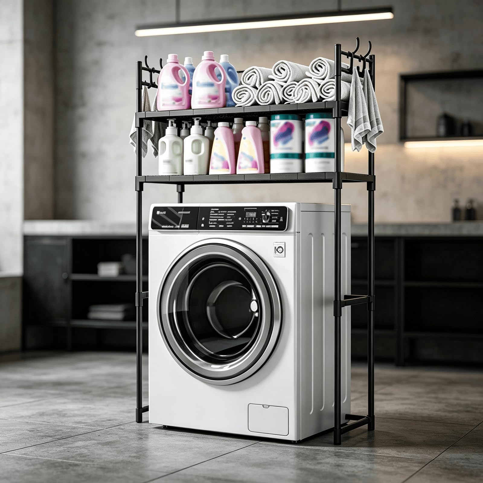 Over The Washer Regal mit Haken, 2-stöckig Waschmaschinen Ordnungssystem