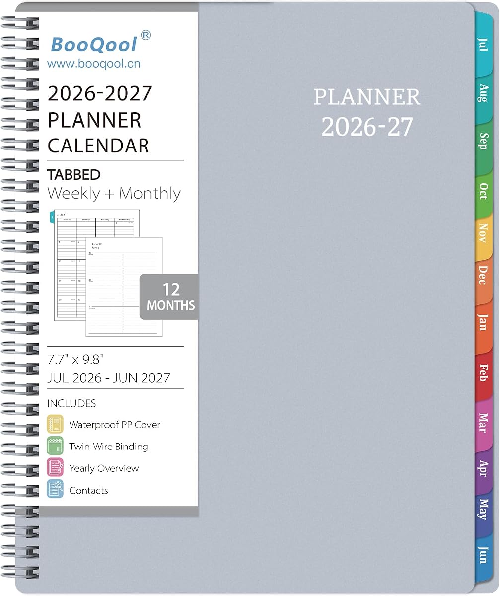 Planner 2026-2027 - Academic Planner from July 2026 - June 2027, 7.7" x 9.8", Calendar Planner 2026-2027, Weekly and Monthly Planner Spiral Bound, Flexible Cover, To-Do List, 12 Monthly Tabs
