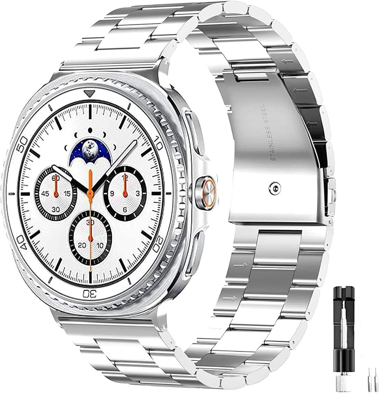 Metal Bands for Galaxy Watch 8 Classic Band 46mm/Samung Galaxy Watch 8 40mm/44mm 2025, One Click No Gap Business Stainless Steel Wristband Replacement Strap for Men Women