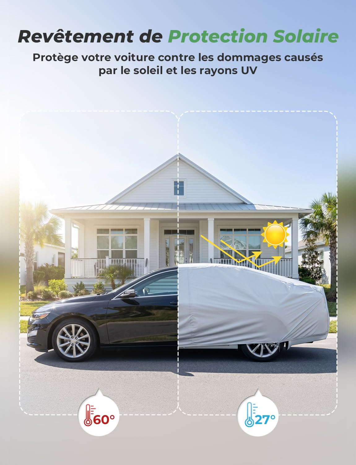 LOETAD Bâche Voiture Exterieur Housse de Protection Voiture Imperméable pour Auto Anti UV Poussière Vent Gel Neige Hiver 470 x 180 x 150 cm - Argent