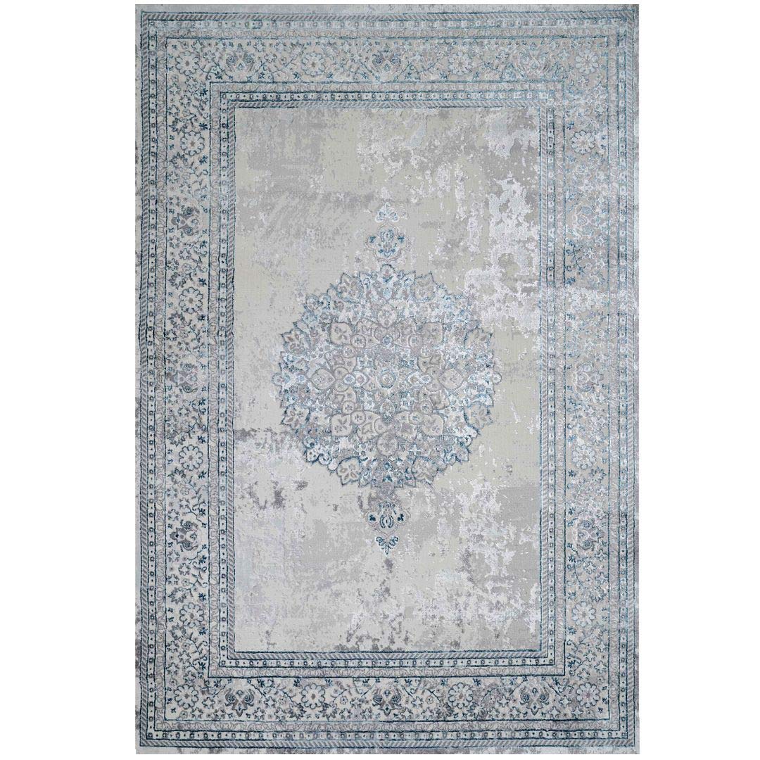 Modern Medallion Persian Style Metallic Grey Gold Big Area Rug Plush Super Soft Lounge Living Room Conservatory Carpet Rugs 160cm x 230cm