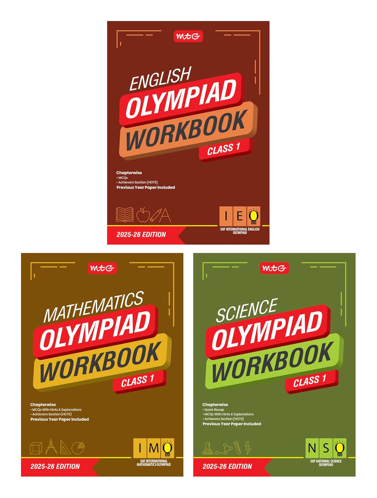 (Old Edition)MTG Class-1 IMO, NSO & IEO WORKBOOK (Set of 3 Books)