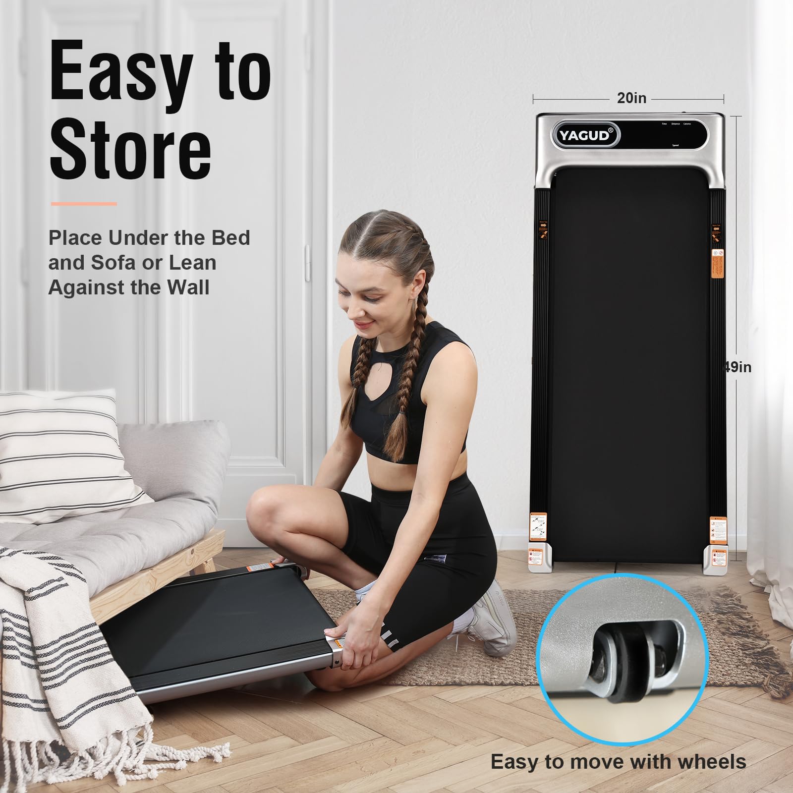 Laufband für Zuhause klappbar, Untertisch-Laufband, 2,5 PS Walking Pad mit Fernbedienung und LED-Display, tragbare Untertischunterlage für Zuhause/Büro | Untertisch-Laufband, LED-Display, Fernbedienung