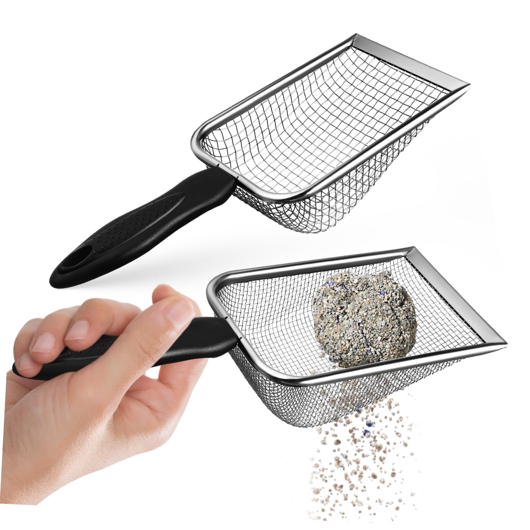 VANZACK 2 Pcs Stainless Steel Cat Litter Scoop Mesh Litter Scooper with Ergonomic Handle for Efficient Cleaning Durable Pet Supplies for Maintenance