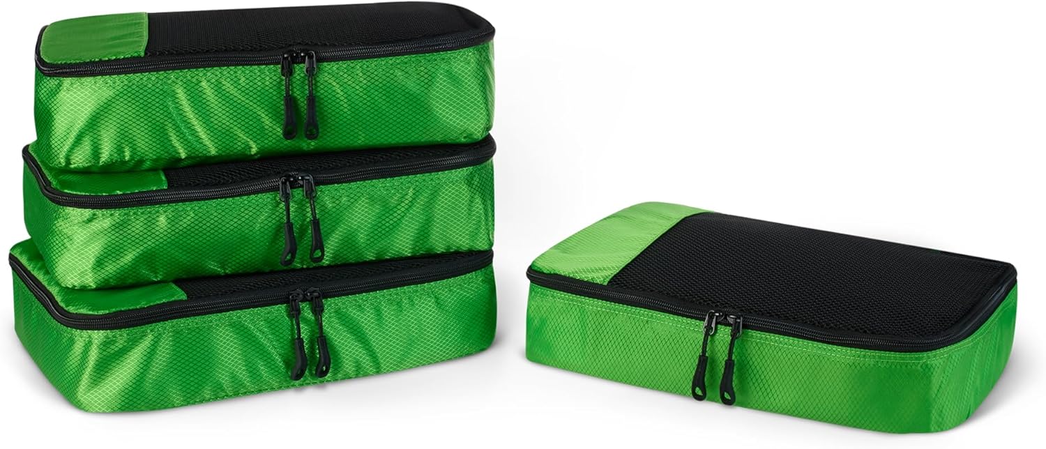 Set organizer per cubi da viaggio grandi Amazon Basics, verde