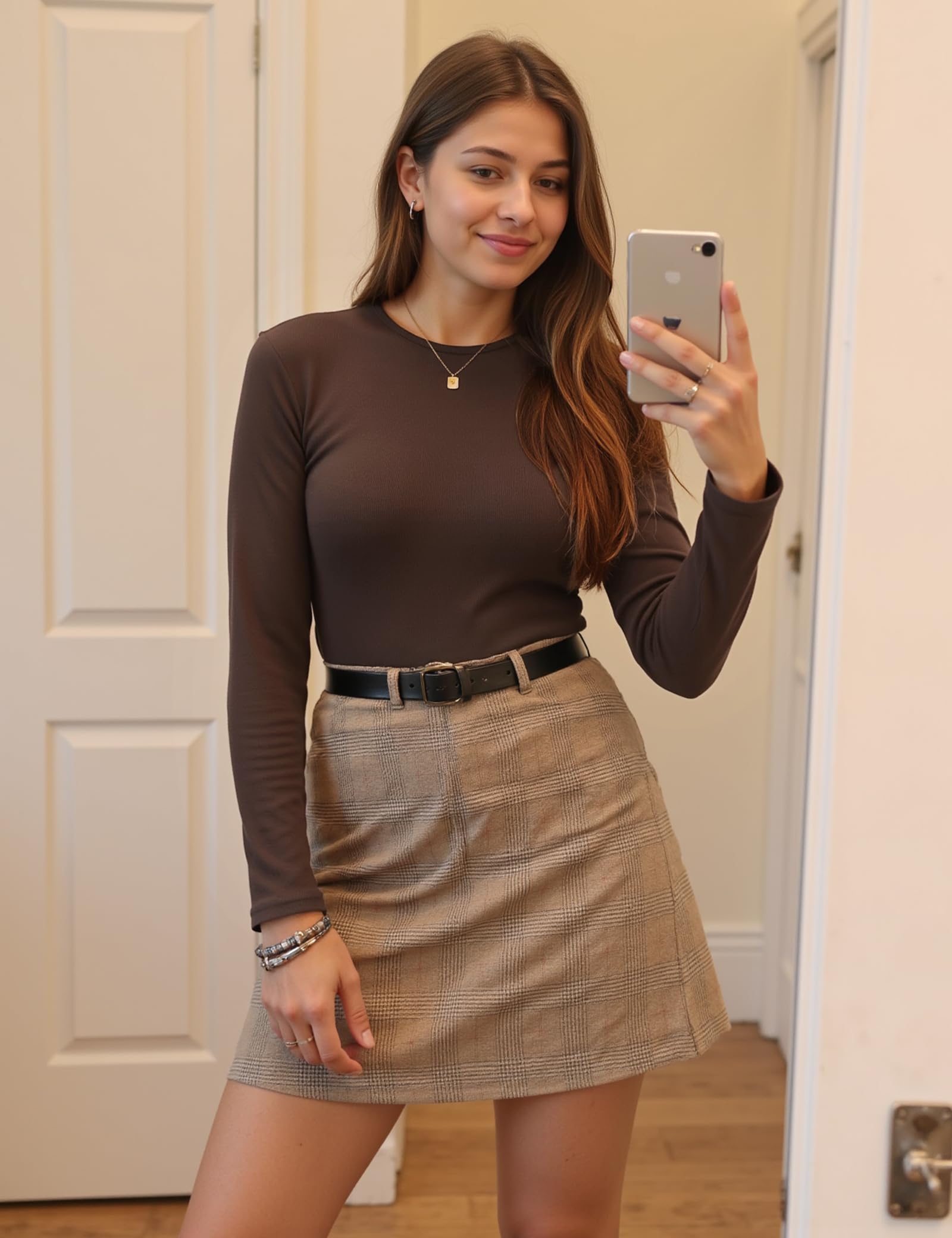 Aottori Maglia Donna Manica Lunga Girocollo Maglietta Cotone Aderente Basic Top Costine Slim Fit Elegante T-Shirt Elasticizzato Tinta Unita Casual