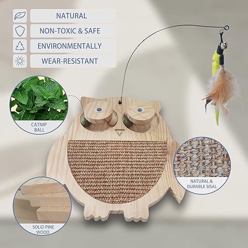 Miniatura 2 de Petest Juguete interactivo para gatos de sisal natural con bolas de hierba gatera, diseño de búho