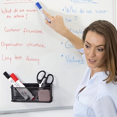 Miniatura 5 de dedoot Soporte magnético para lápices, organizador de bolígrafos de malla negra, cesta de almacenamiento magnética fuerte para organizar bolígrafos,