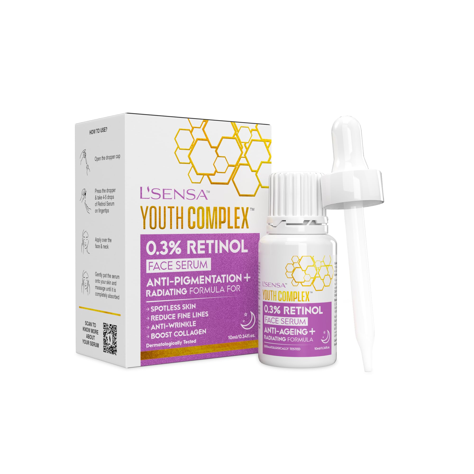 L'SENSA 0.3% Retinol Serum | Face Serum | Spotless Skin, Reduce fine Lines, Anti-wrinkle, Boost Collagen | For All Skin Types | 10 ML.