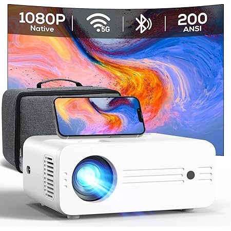 Beamer, 15000 lumen, Full HD 1080p, 4K thuisbioscoop, ondersteund, 5G WiFi Bluetooth beamer, mini led-beamer, 300 inch display, videoprojector, compatibel met smartphone/laptop/tv-stick/HDMI/PS5