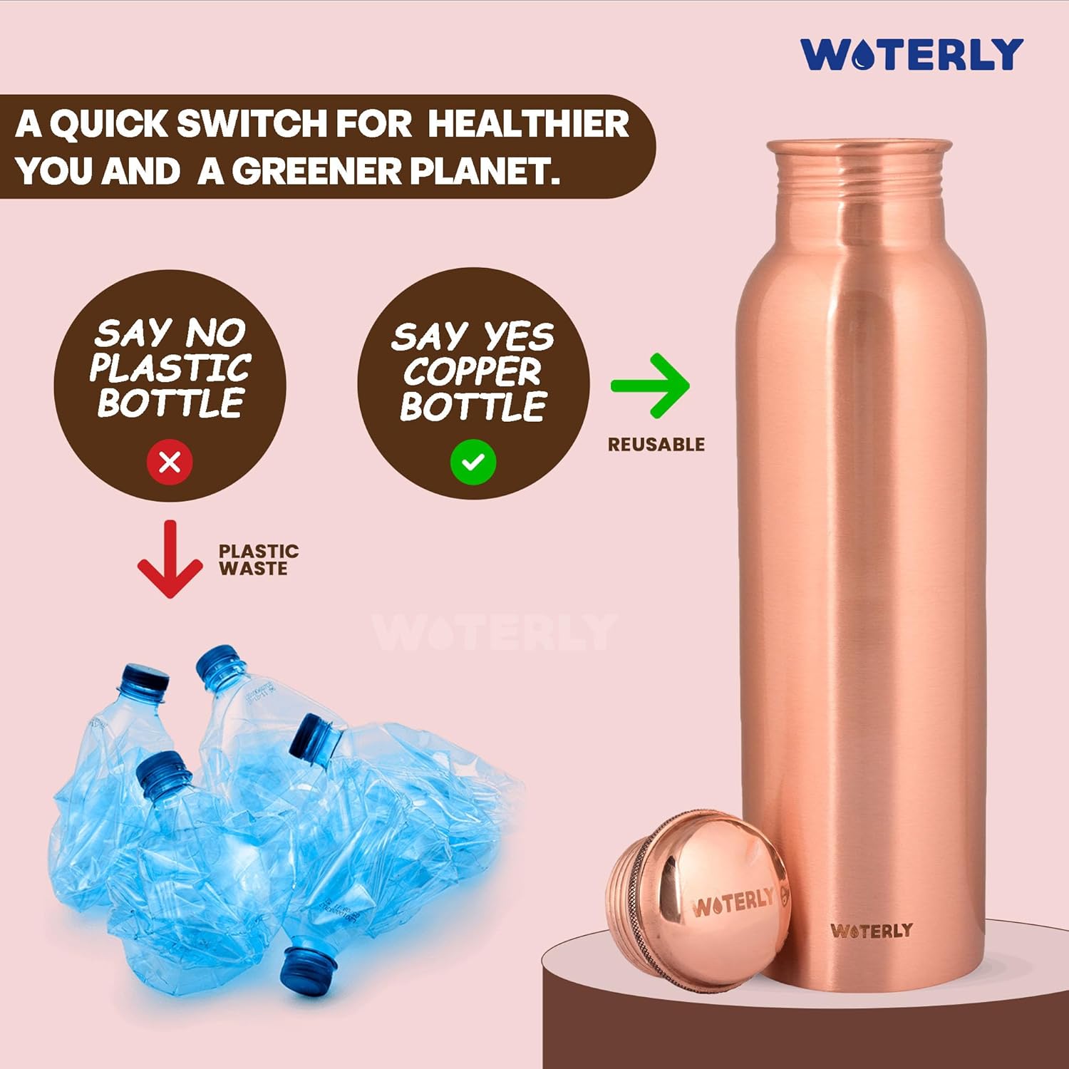 Pure Copper Water Bottle 34 oz Leak Proof Design | 100% Copper | copper healing water benefits for Drinking, Traveling, gifts, Gym& Office | (1000 ml)