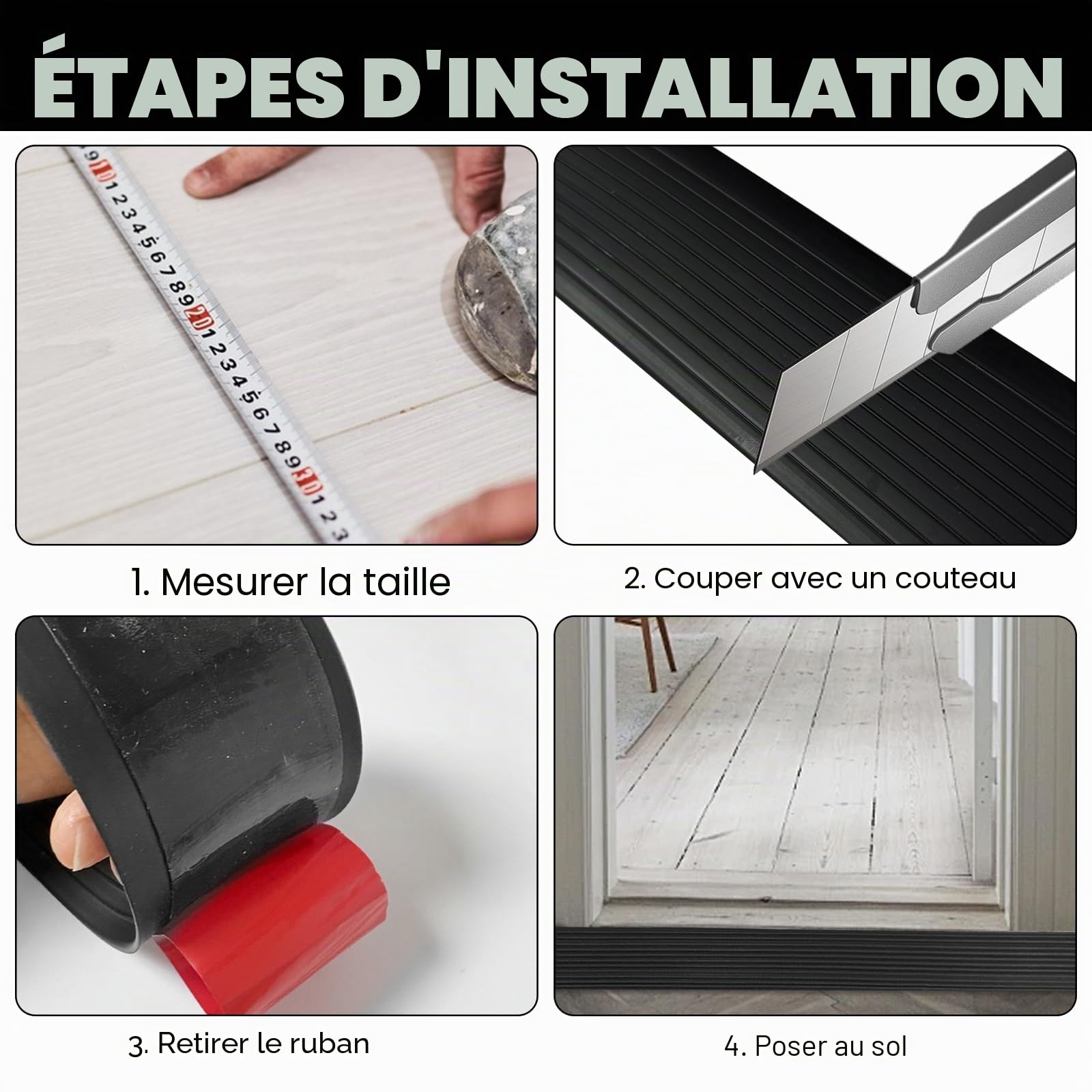 Rampe de Seuil de Porte,1m*8cm*3cm Barre de Seuil Adhesive en Caoutchouc,Rampe de Bord de Porte,Profil de Transition,Convient pour Fauteuils Roulants, Robot,Garages(Haut 3cm)