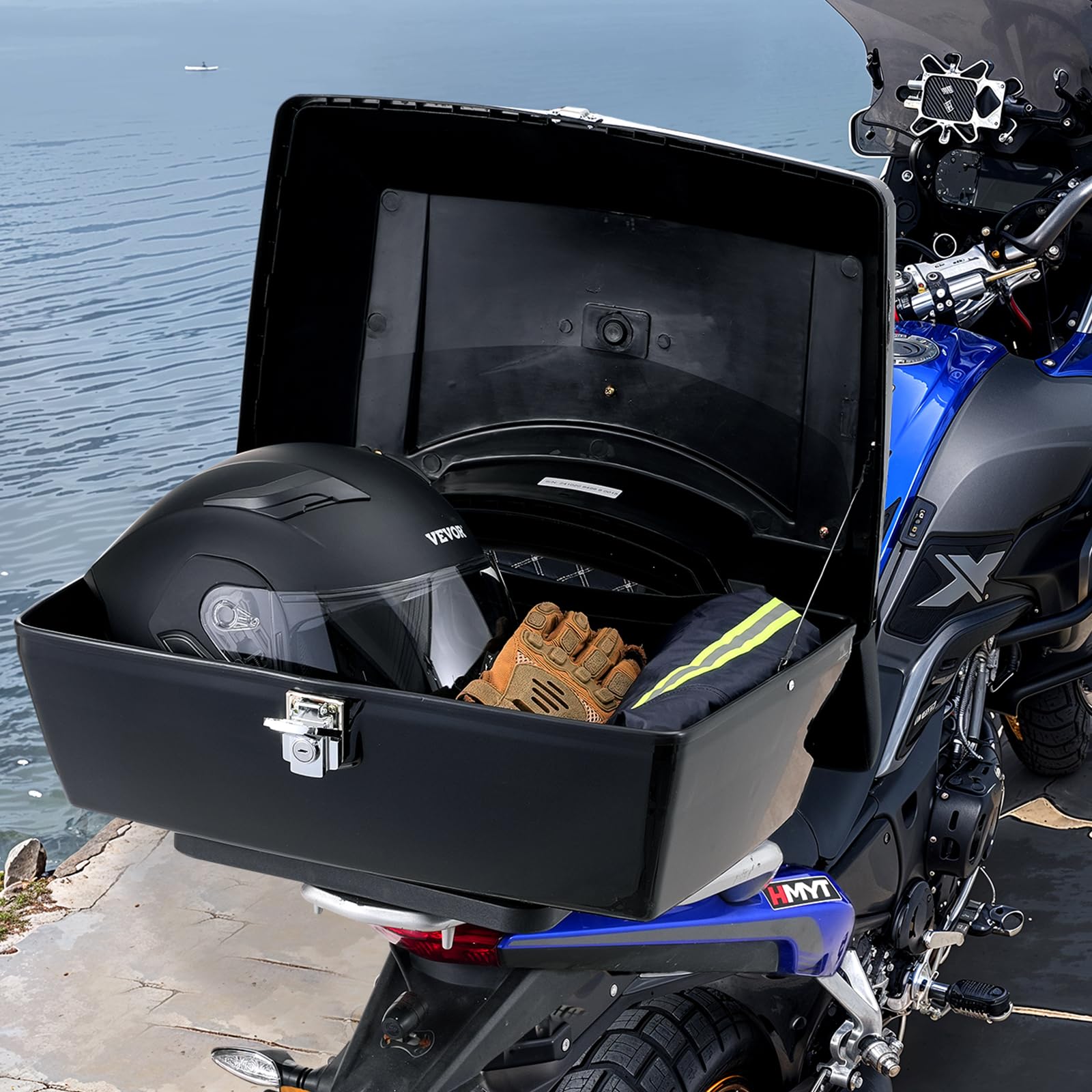 VEVOR Baúl Portacascos Universal para Motos 48 L Baúl de Moto de Material PP Maleta Portacascos Impermeable y Extraíble con Base de Múltiples Orificios Caja para Motocicleta 565 x 500 x 380 mm