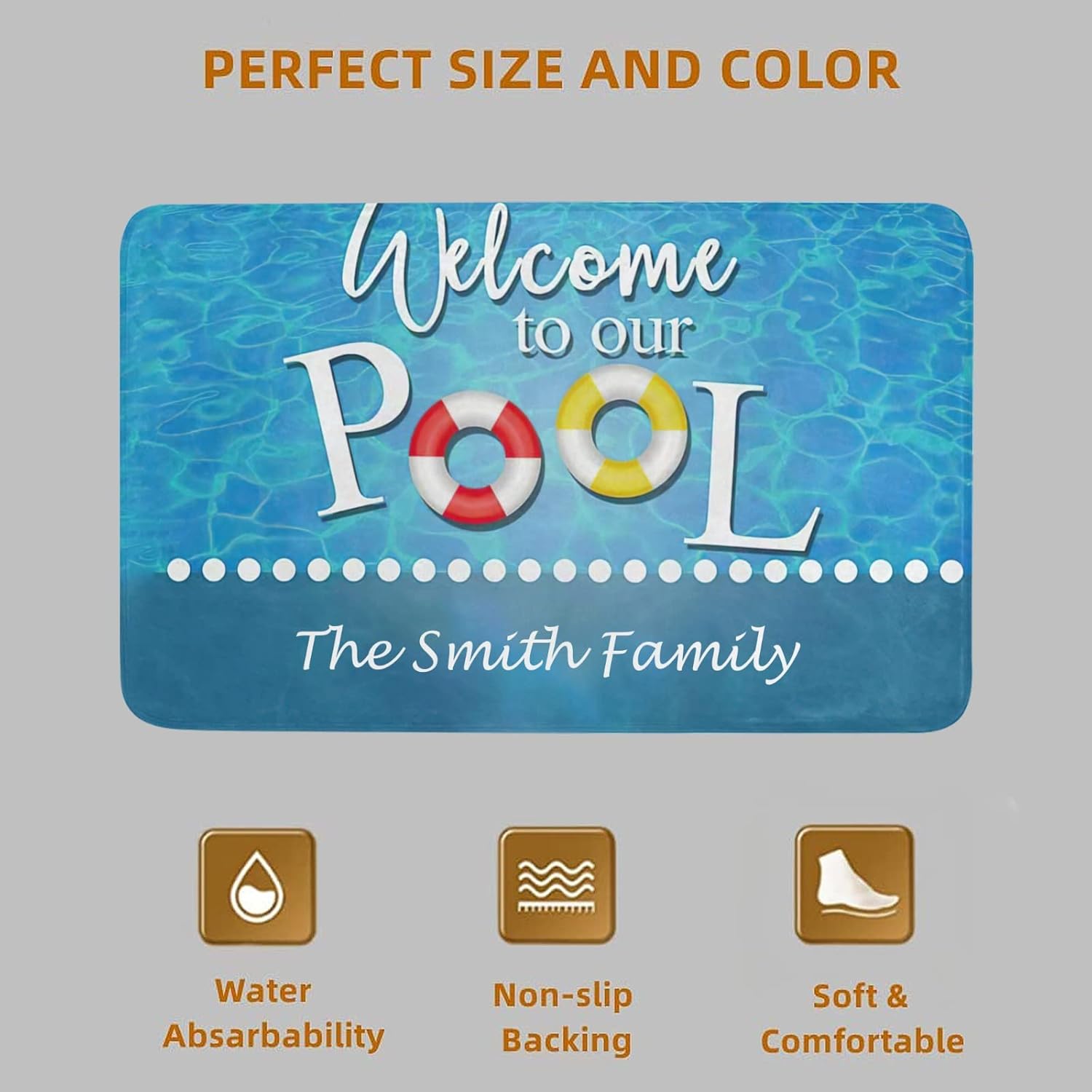 Summer Pool Doormat Welcome Mat Home Decorative Indoor Outdoor Floor Mat Rubber Non-Slip Welcome Mats 23.6X 15.7 Inch