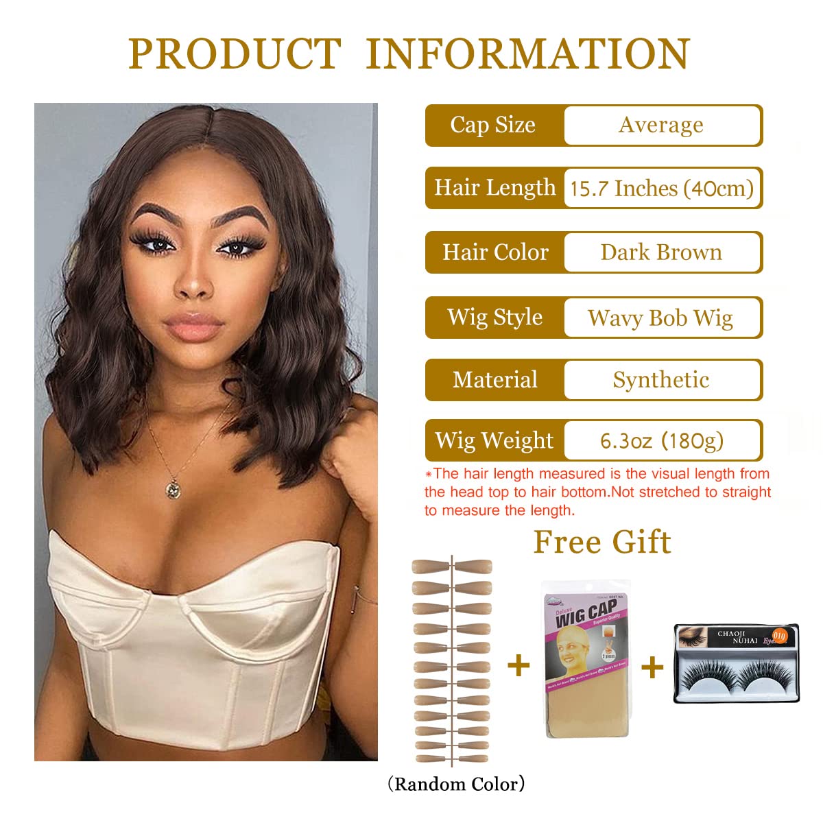 Airimori Dark Brown Short wavy wigs for women loose wave bob wig Middle Part Lace Front Wig For all Skin Shoulder Length wigs 15.7 inches